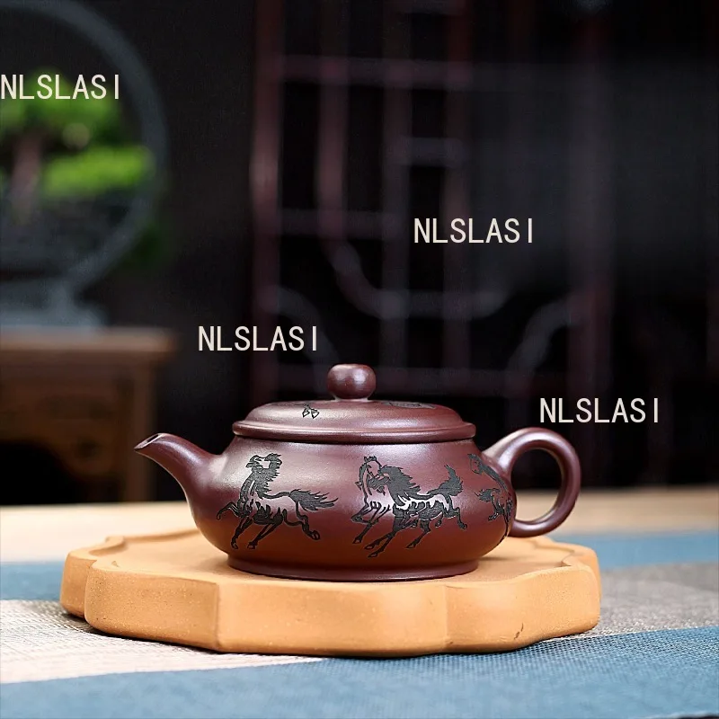 180ml Yixing Teapot Fine Horse Carved Teapot Small Capacity Teapots Household Chinese Style Hospitality Teapot Kungfu Tea Set