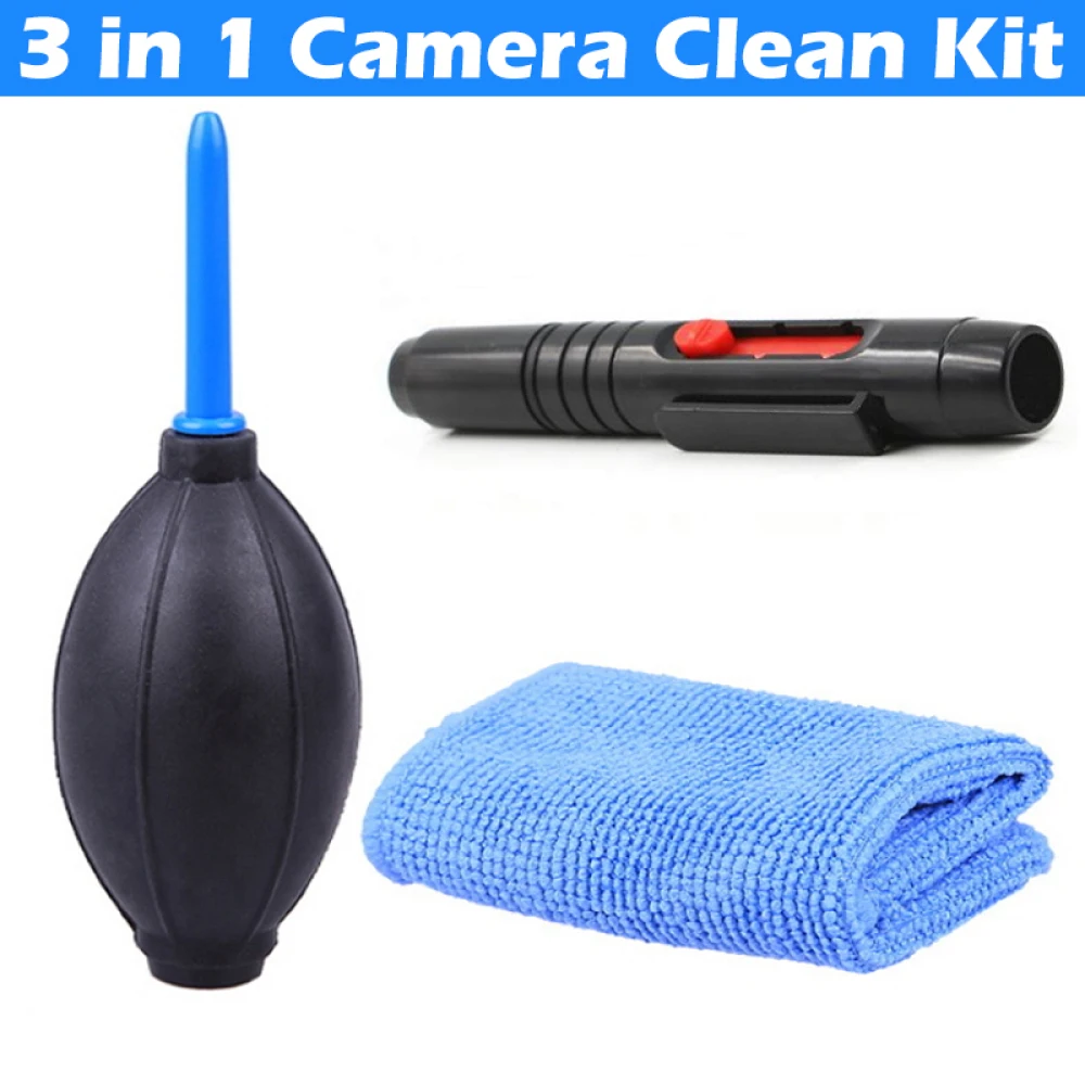 3 in 1 Portable Camera Clean Kit Lens Cleaning Cleaner Dust Pen Blower Cloth Kit for Camera, Videos, Lenses, CCD