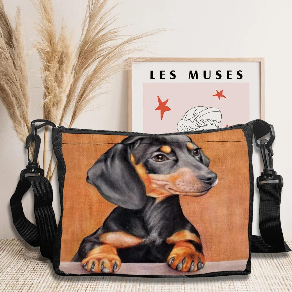Cartoon Dachshund Crossbody Bag Polyester Fabric Handbag Cute Dog High Quality Foldable Underarm Bag Adjustable Strap