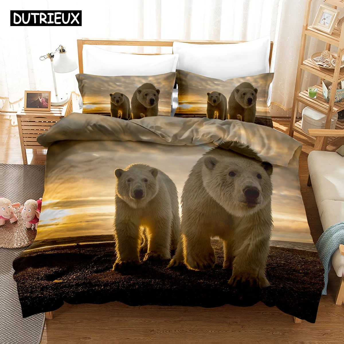 

3D Bear Bedding Set Down Quilt Cover With Pillowcase Double Complete Queen King Bedding For Children, Boys, And Girls