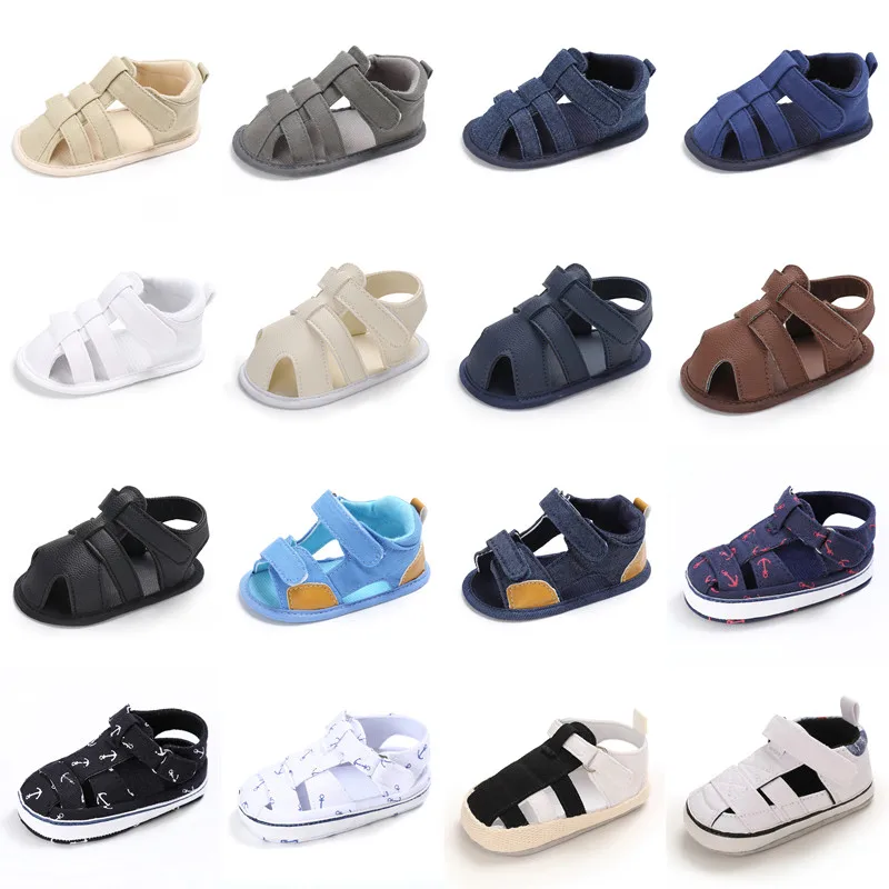 2022 Brand NEW 0-18Months Kids Newborn Baby Boys Fashion Summer Soft Crib Shoes First Walker Anti Slip Sandals Shoes Soft Sole