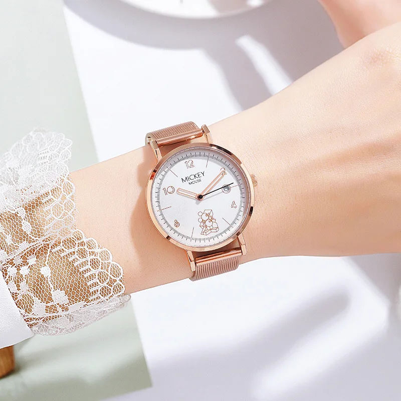 

Оригинальные наручные часы Disney серии Mickey, легкие, простые, с календарем, водонепроницаемые, студенческие, женские, кварцевые, 259/299 Special