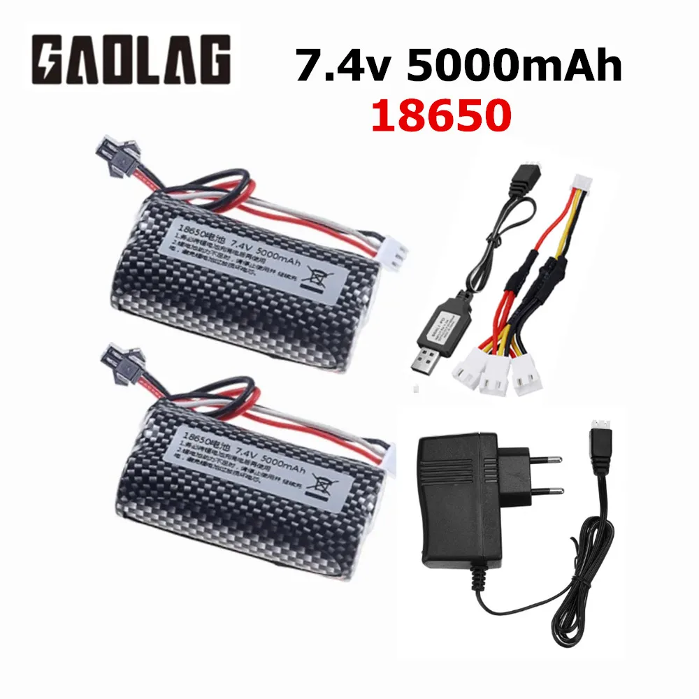 7.4V 18650 5000mah Battery for WPL MN99S D90 U12A S033g Q1 H101 SM 7.4V Battery Rc Boats Cars Tanks Drones Parts