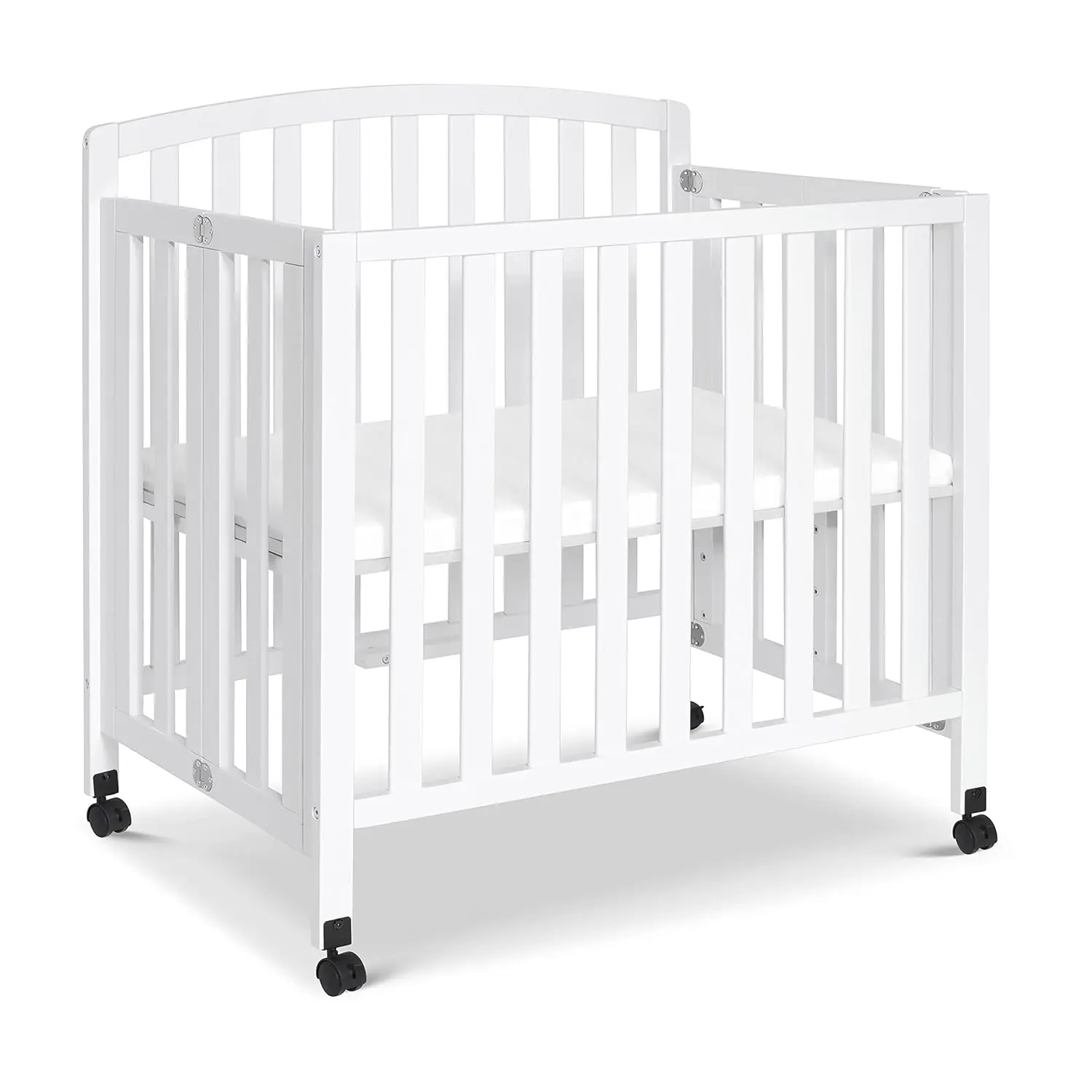 Folding Portable 3-in-1 Convertible Mini Crib and Twin Bed in White,Four adjustable mattress positions.SPACE EFFICIENT