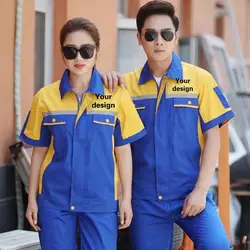 Uniforme à manches courtes pour hommes, vêtements de travail, rayures de coulée, uniforme de peintre, usine, atelier, mécanicien, réparateur, logo imprimé d'été