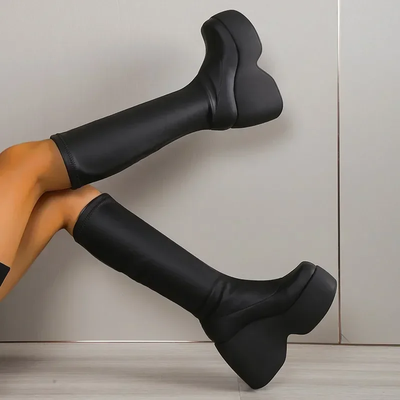 2024 Brand New Gothic Style Sexy Elegant Chunky Platform Women Ankle Boots Big Size 43 Walking Comfy Woman Shoes Platform Shoes image 5