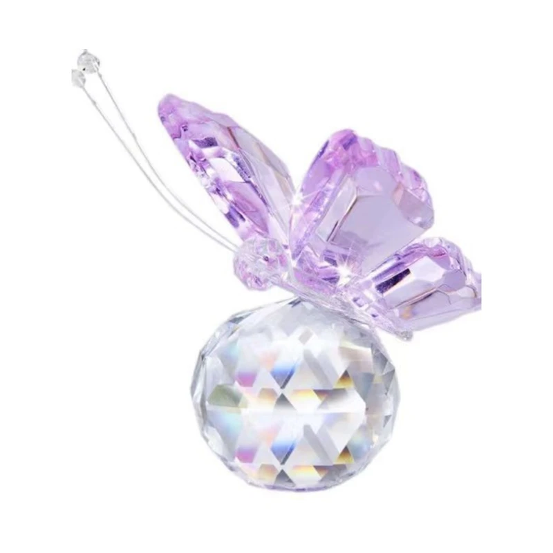 Crystal Butterfly Figurines with Glass Ball Base Glass Butterfly Statues Crystal Animal Figurine for Home Ornament Decor
