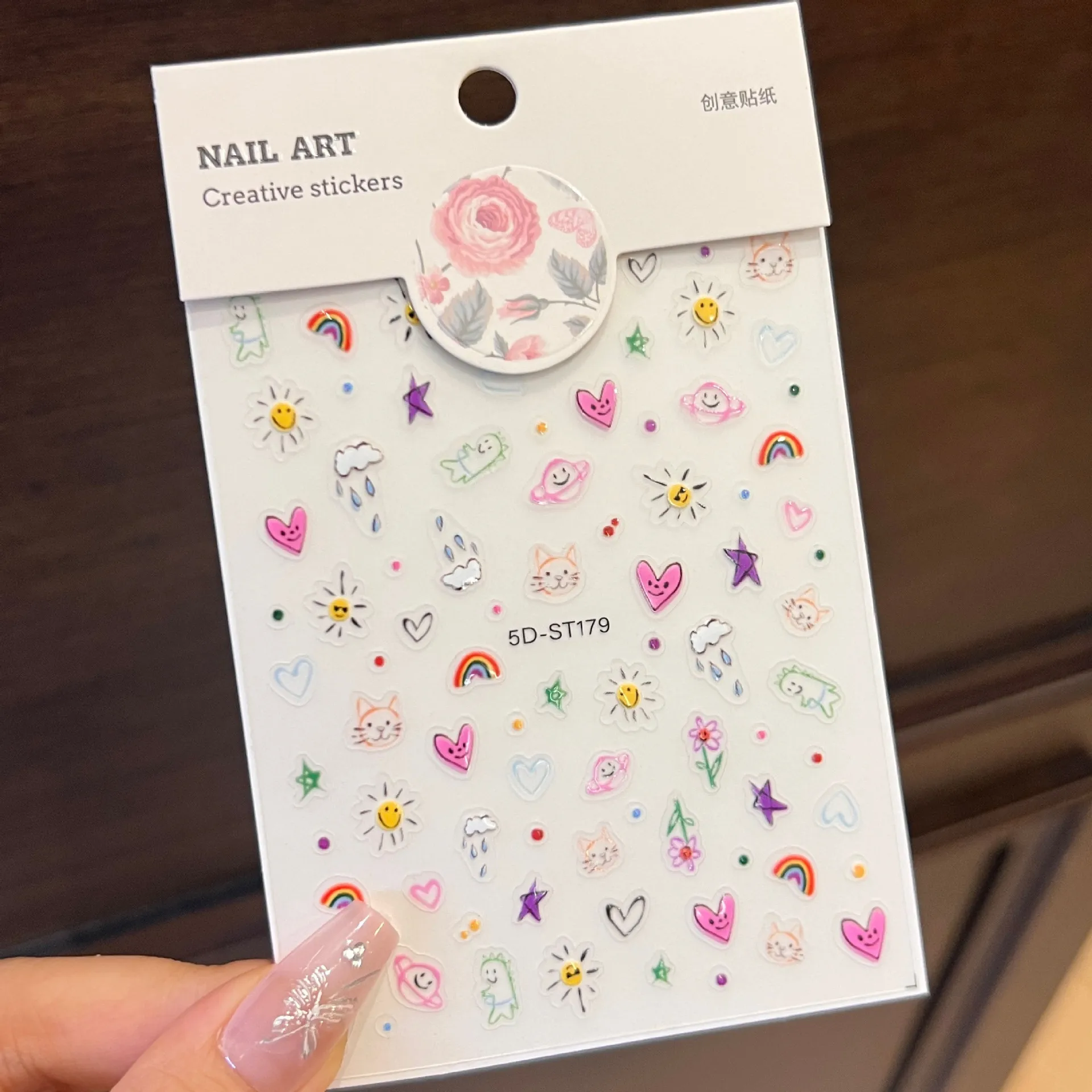 

5D Cartoon Rainbow Stickers - Cloud Raindrop Star Flower Heart Decals for Nails Phone Camera Makeup Journal