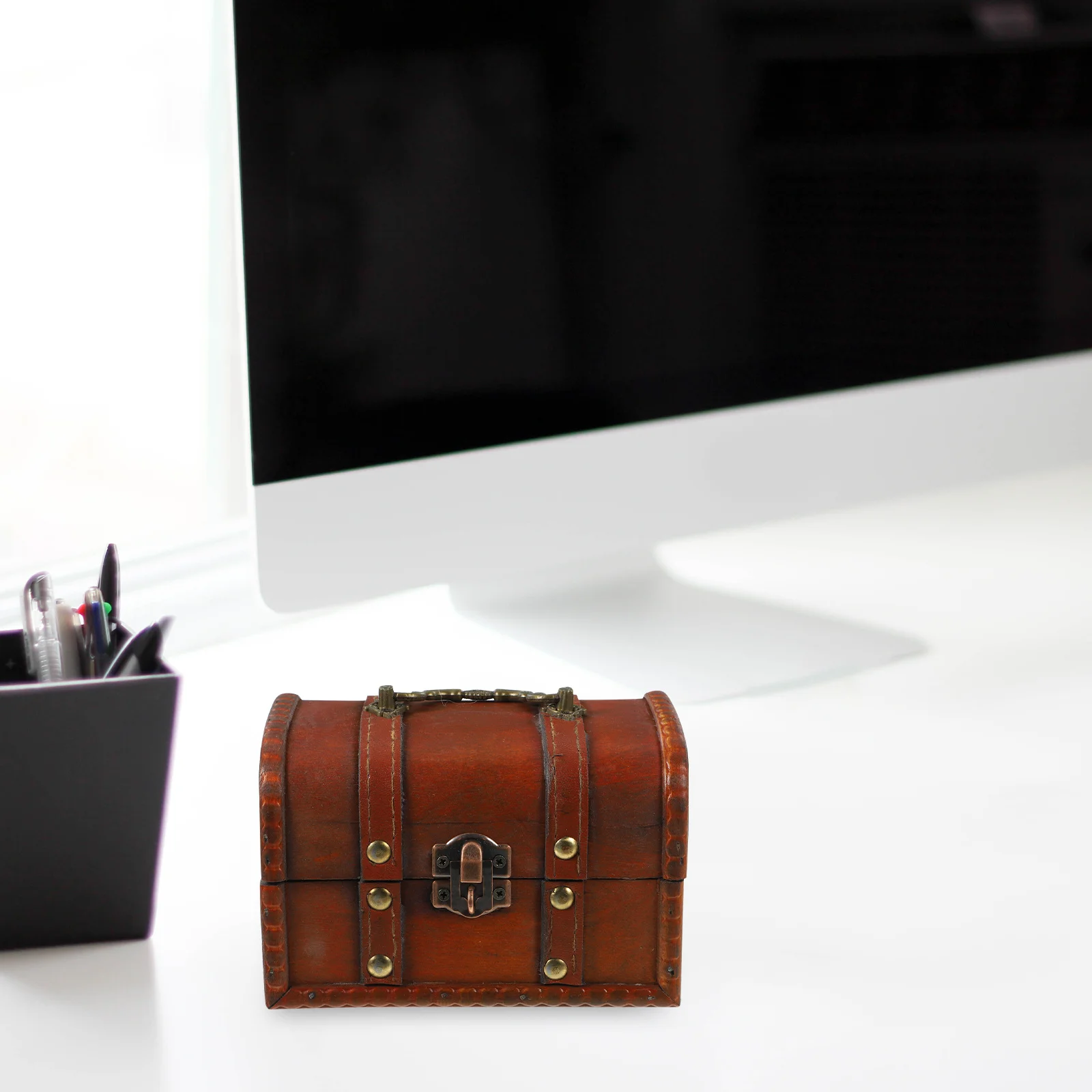 

Large Wooden Storage Box Vintage Look Secure Lock Sturdy Construction Keepsake Treasure Chest for Jewelry Trinkets Display