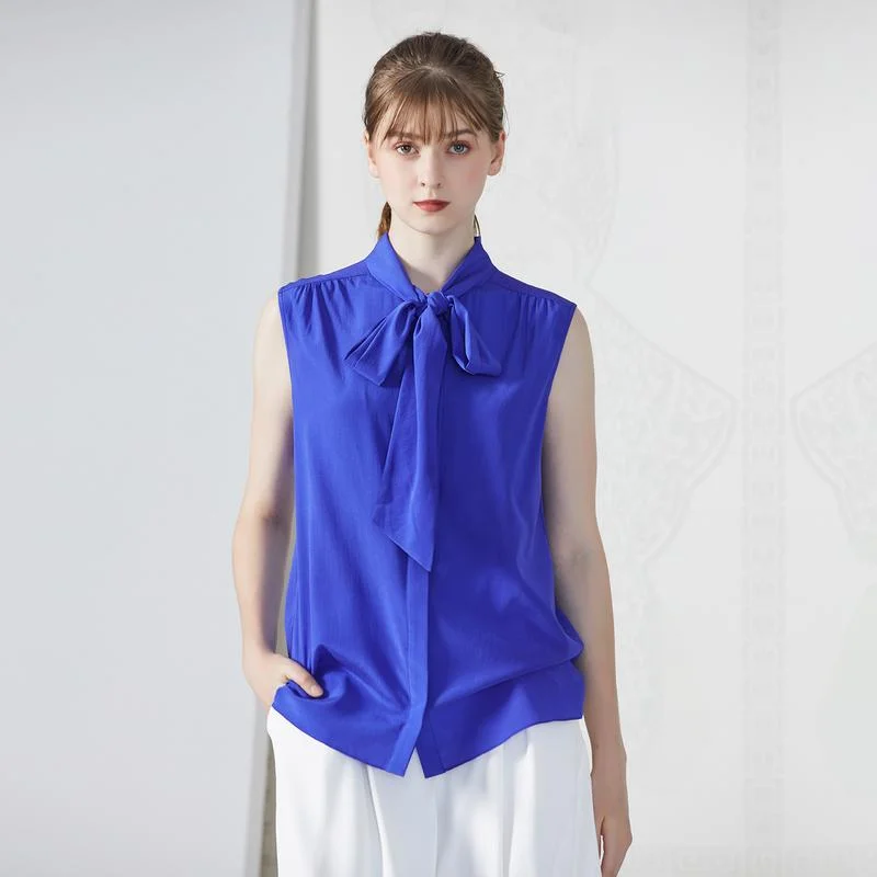 

Весна-лето, новинка Sle Silk, без косточек, с узлом, плавающим воротником, прямой крой, V-Ne, обычная длина