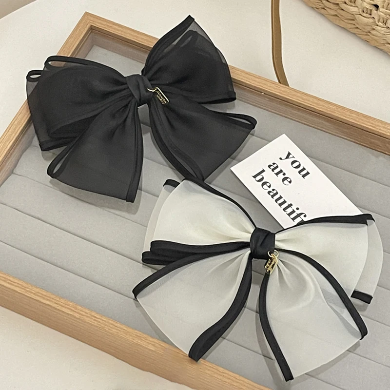 Pure Handmade Mesh Bow Hair Accessories Top Clip Korean Fashion Silk Hair Bows Clip Hairpin Girl Headwear Hair Accessoires Gifts