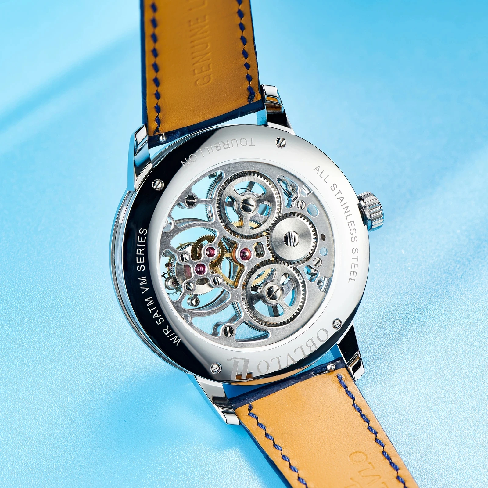 مستطيل جديد تحلق توربيون الرجال ساعة ميكانيكية الياقوت الزجاج مقاوم للماء 50 متر رجالي ساعات كامل الهيكل العظمي الهاتفي ساعة مضيئة