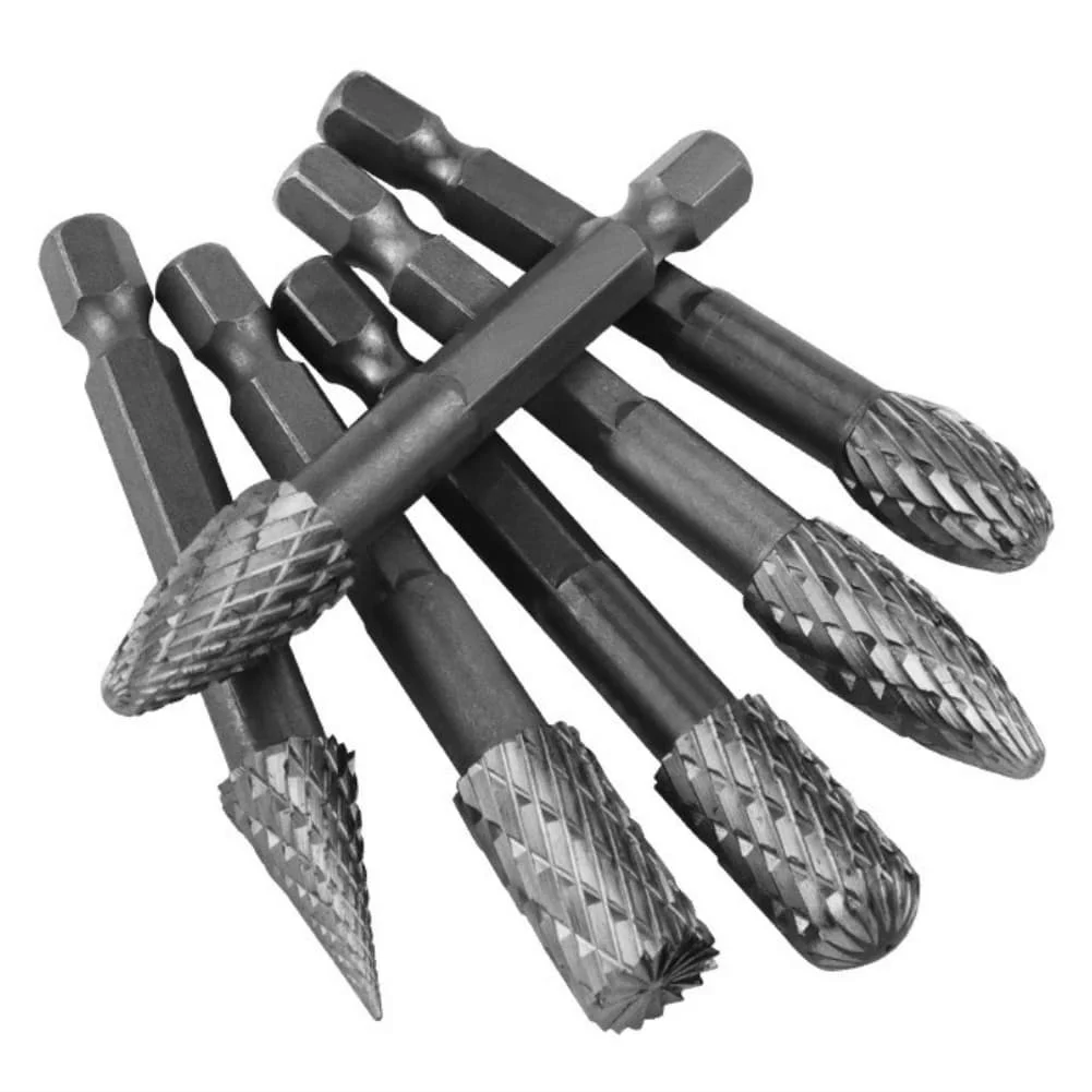 Rotary Burr Set for Metal Wood Plastic Alloy Steel Files with Hex Shank Design for Secure Grip and Efficient Use