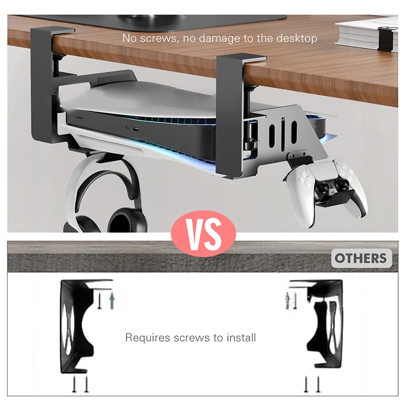 Under Table Hanging Holder For PS5 & PS5 Slim Game Console Stander Bracket Earphone Gamepad Desktop Game Controller Organizers