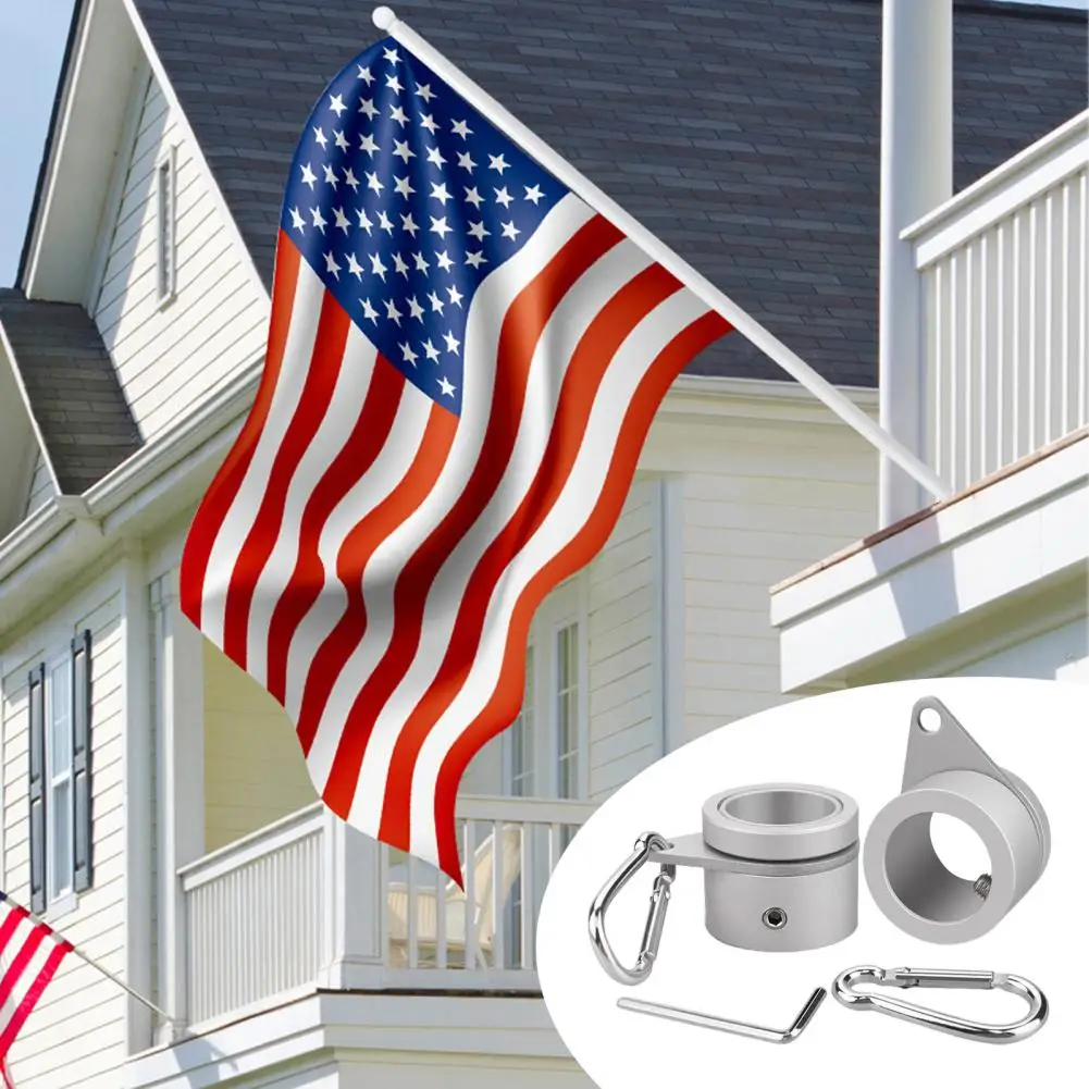1 Set Flag Pole Ring with Carabiner Wrench Heavy Duty Alloy 360 Degrees Rotating Anti Wrap Tangle-free Flag Pole Mounting Ring C