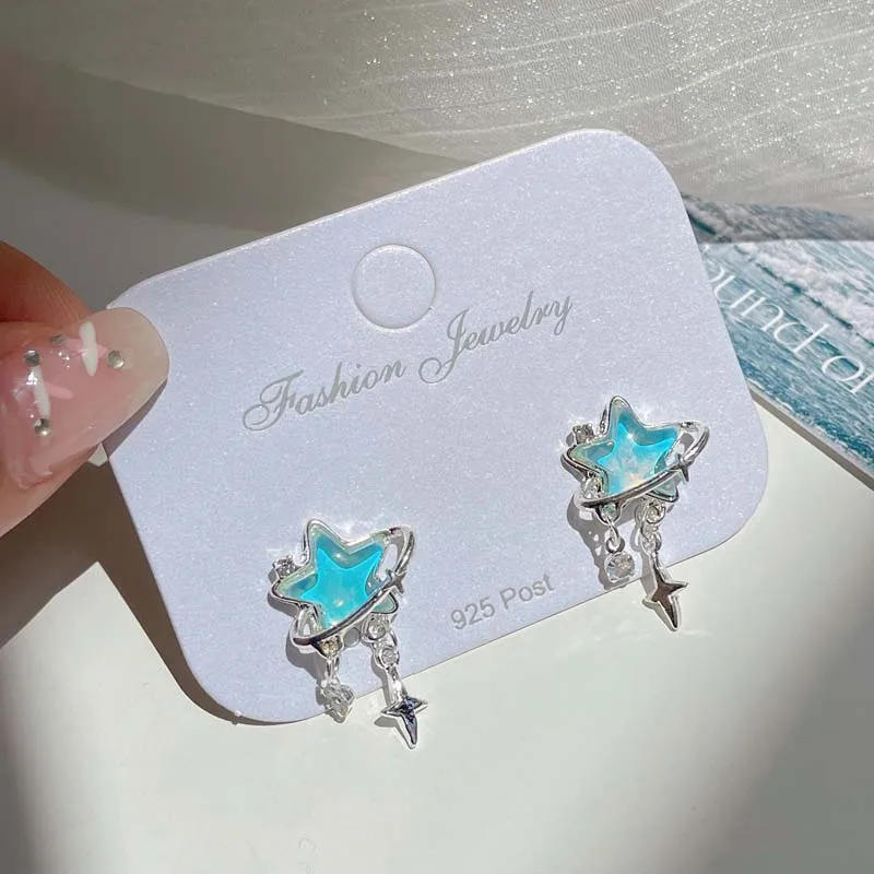 Kpop Y2K Pink Moonlight Stone Star Pendant Earrings