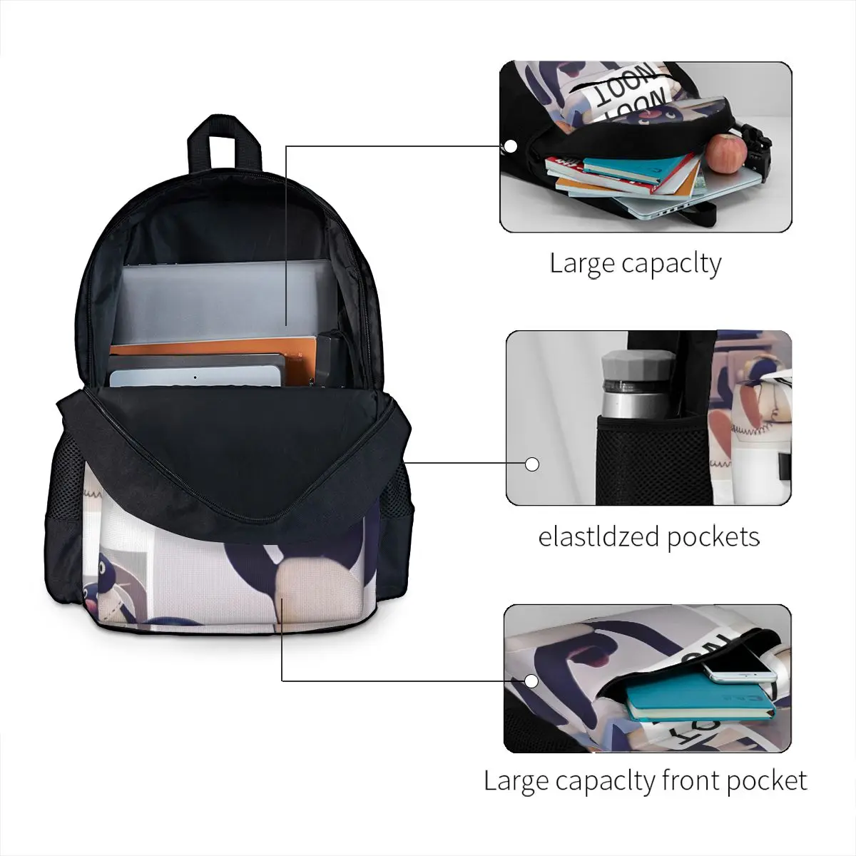 Pingu ransel wanita Anime binatang lucu Penguin Mochila 3D tas sekolah anak-anak klasik motif Laptop Mochila ransel anak-anak