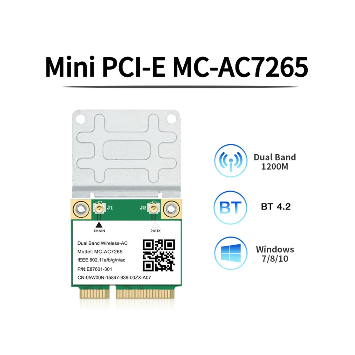 1200Mbps Wireless MC-AC7265 Dual Band Mini PCI-E WiFi Card Bluetooth 4.2 802.11Ac Dual Band 2.4G 5Ghz Adapter for