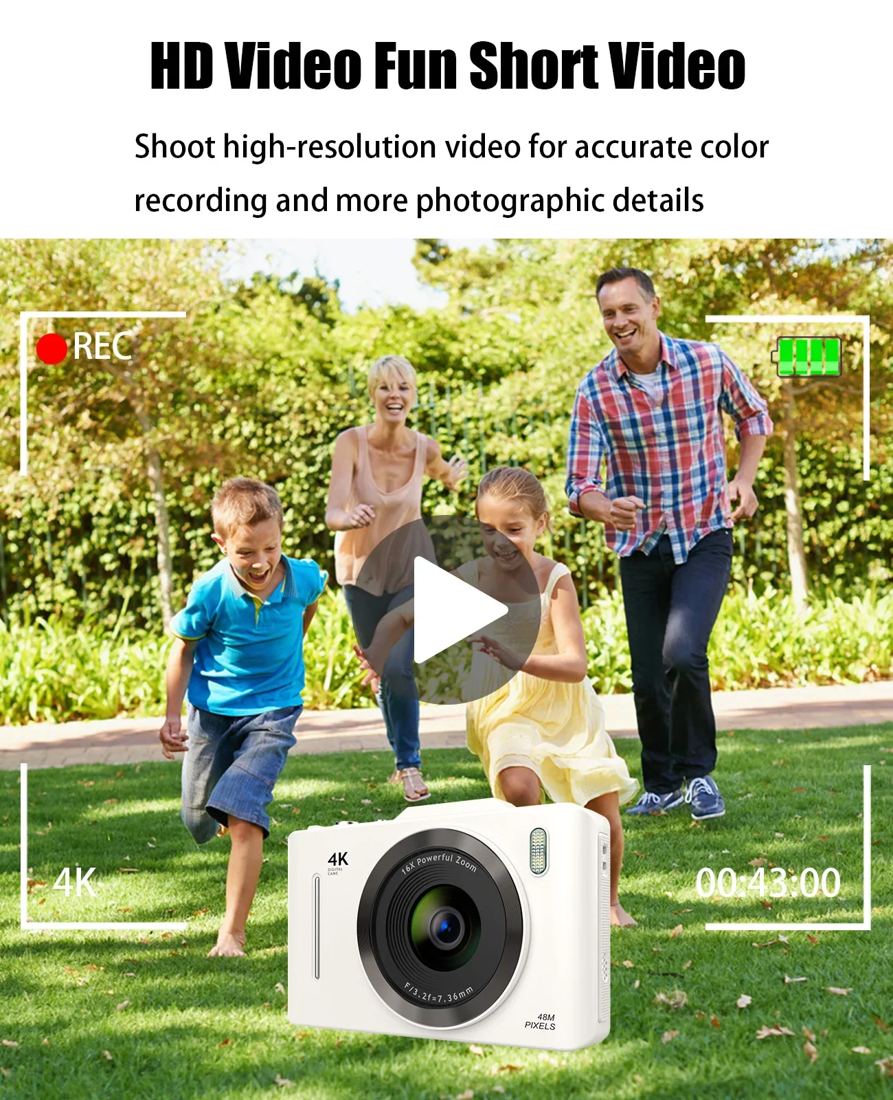 Portable Digital  with 16X Zoom Anti-Shake Auto Focus, 48MP 1080P Point and Shoot Camara Ideal for Kids and Children