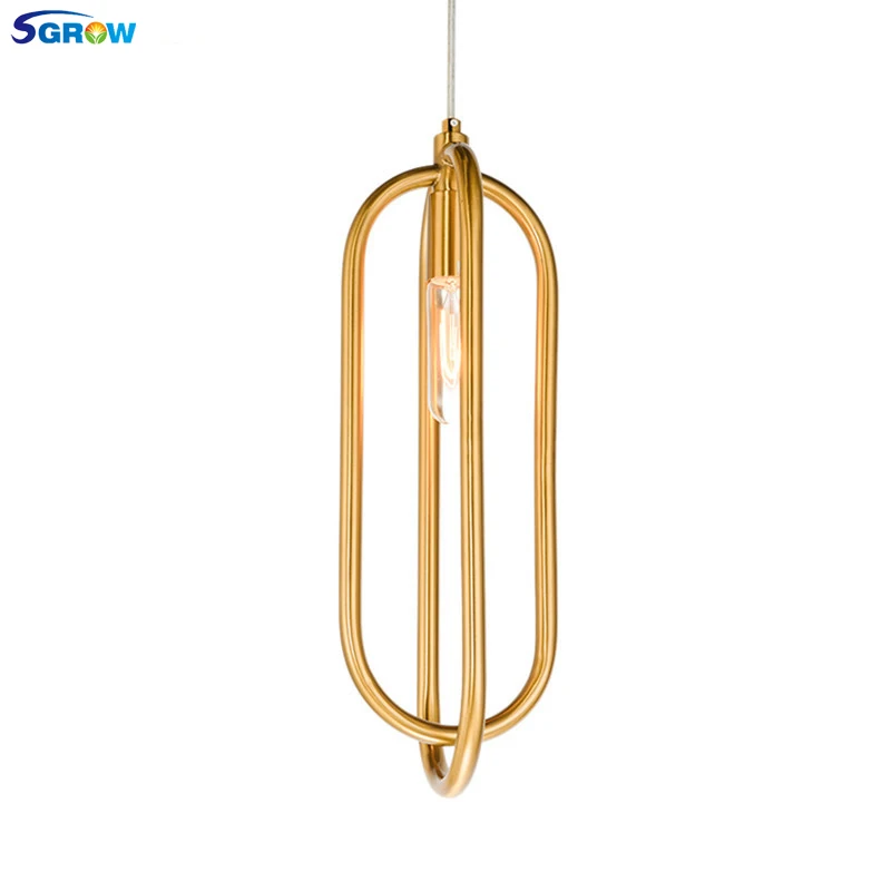 SGROW Modern Hotel Hall Dinning Room Pendant Light Gold Stainless Steel Ring Lamparas Salon Lustre for Bedroom Hanging Lamp