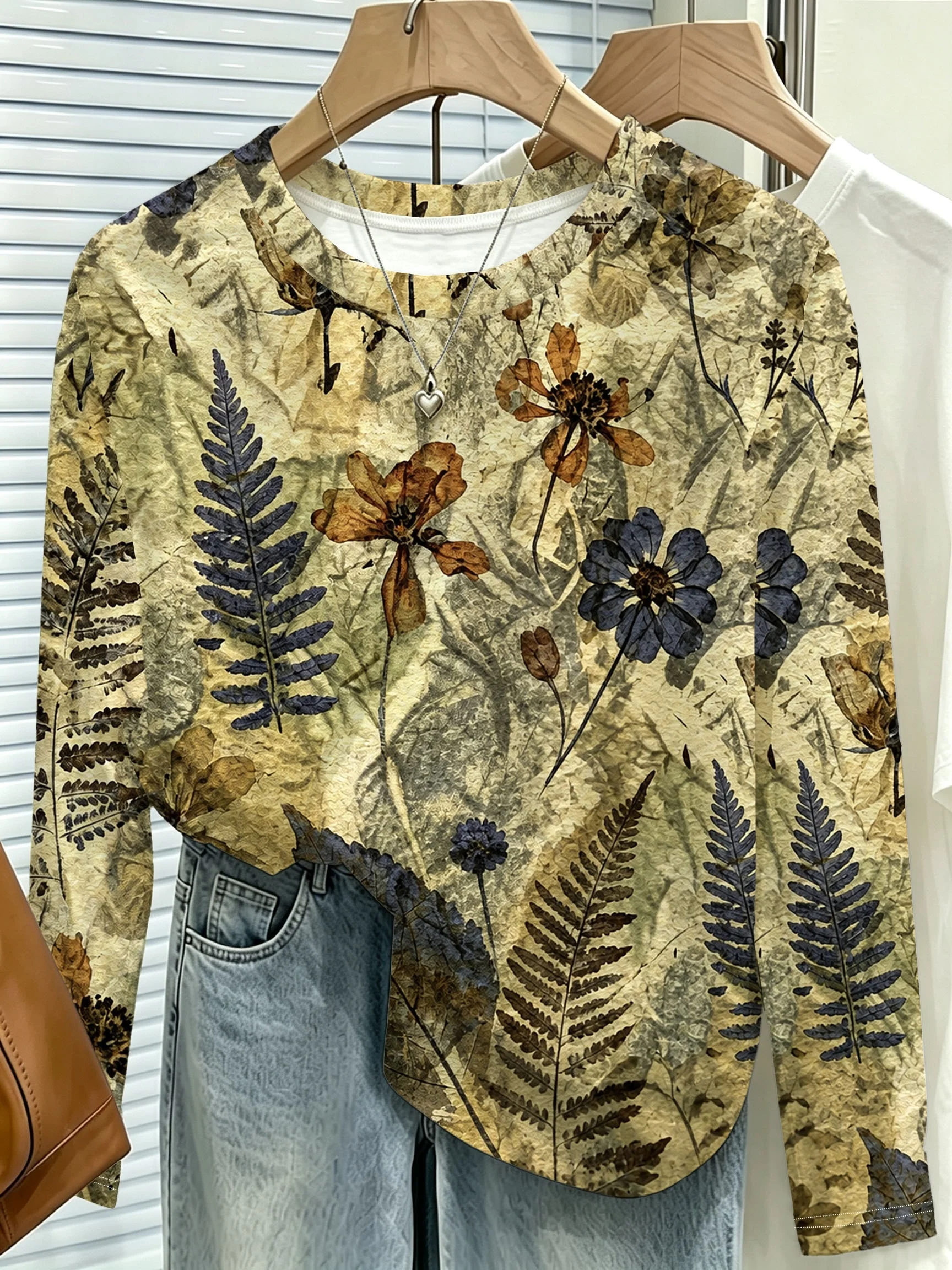 Women Long Sleeve T Shirt Vintage Fair Isle Sheep Print Round Neck Autumn Casual Knit Style Top Women's Clothes