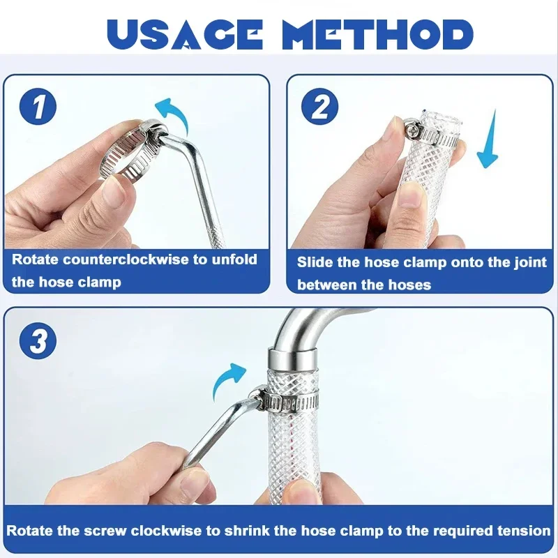 10Pcs 호스 클립 파이프 클램프 스테인레스 스틸 후프 클램프 호스 304 스테인레스 스... - 4