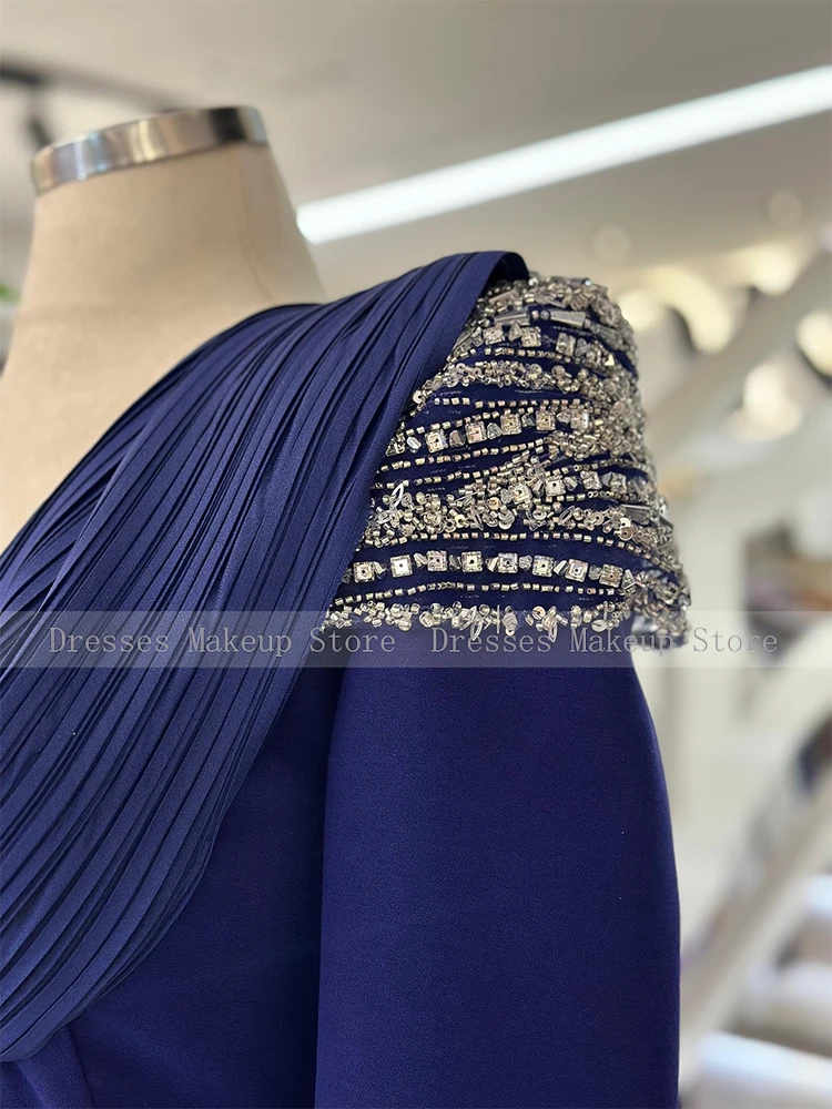 فساتين سهرة فاخرة حورية البحر رقبة على شكل V مطوي مطرز بالخرز وأكمام طويلة فساتين سهرة للنساء 2025 بوق فستان رسمي حديث للحفلات