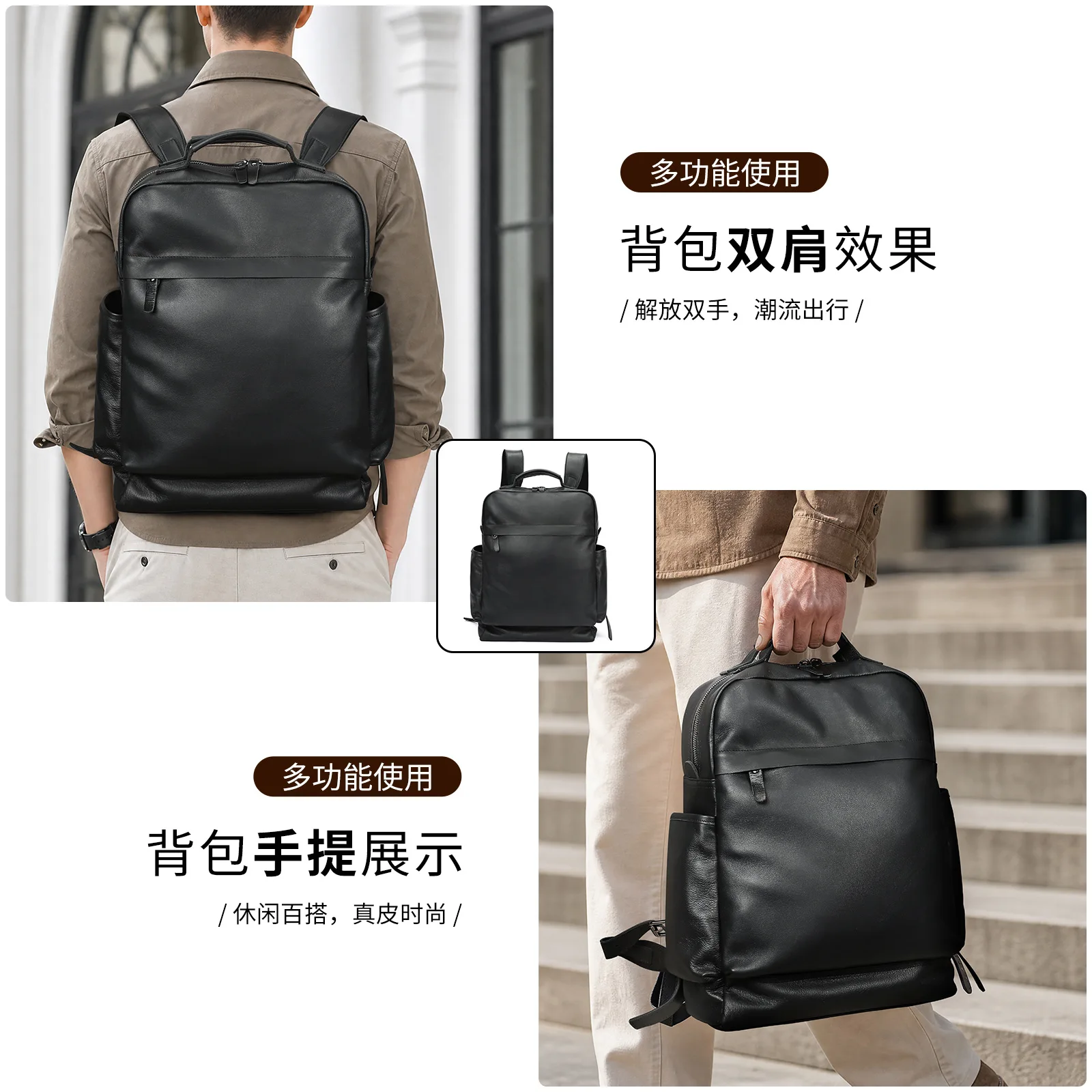 Malunte Leather Men's Backpack First Layer Cowhide Large Capacity Backpack 16 Inch Computer Bag Business Men's Backpack