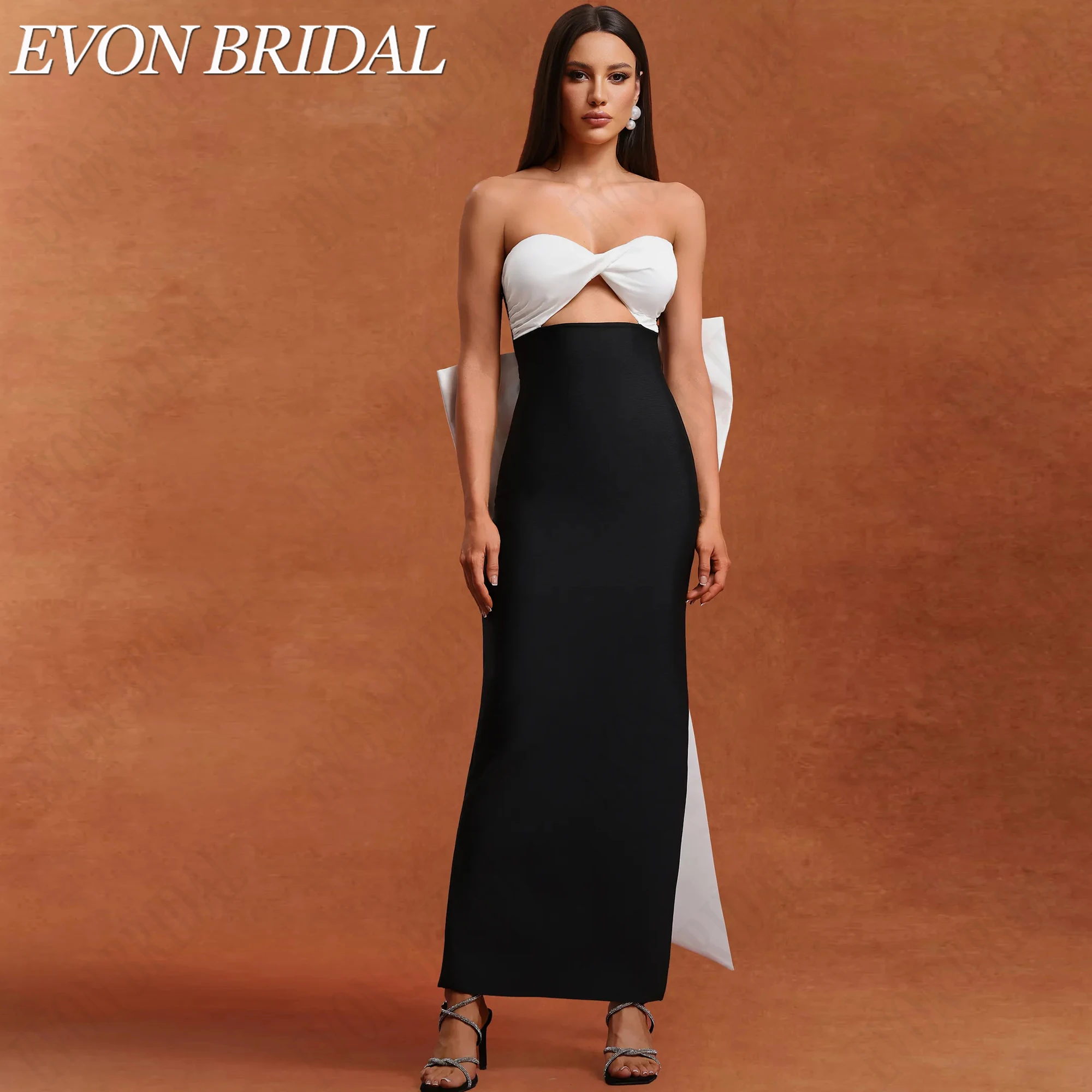 EVON BRIDAL Mermaid Soft Satin Prom Dresses Custom Made Sweetheart Big Bow Party Gown Sleeveless Cutout Backless Vestidos Mujer