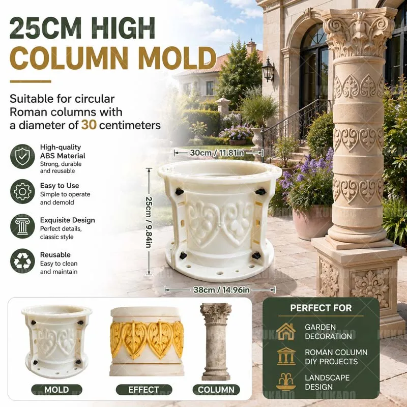 11.81 Inch Diameter Roman Column Concrete Mold European Large Pillar Mould for Villa Entrance Garden Park Decor DIY Assembled