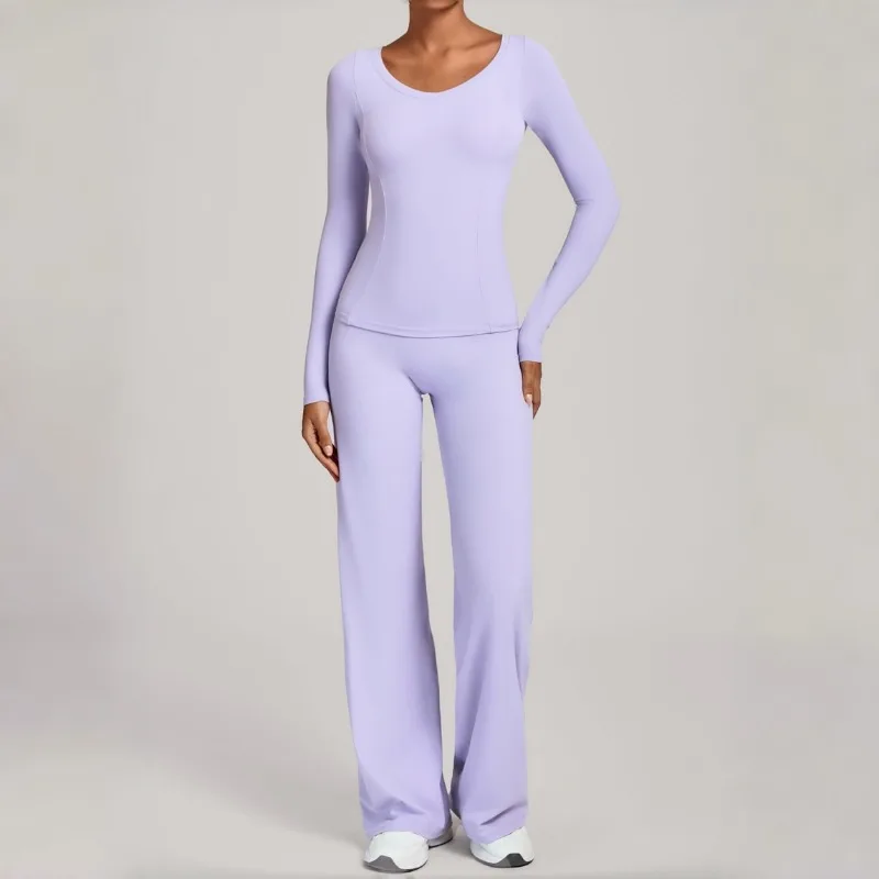 

Women's 2-piece Nude Yoga Set Long-sleeved Top Long-pants Tracksuit Sports Fitness Gym Sportswear Slim Fit High Waist Set