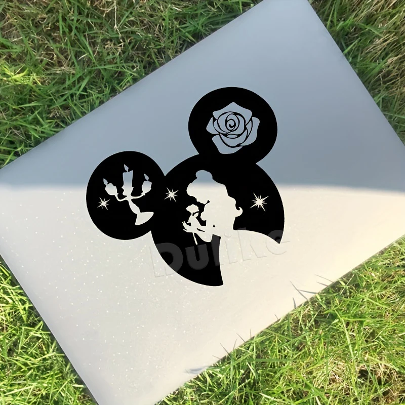 Disney Princess Beauty and The Beast Vinyl Stickers Car Window Bumper Decor, Belle Mickey Head Decals For Laptop Decoration