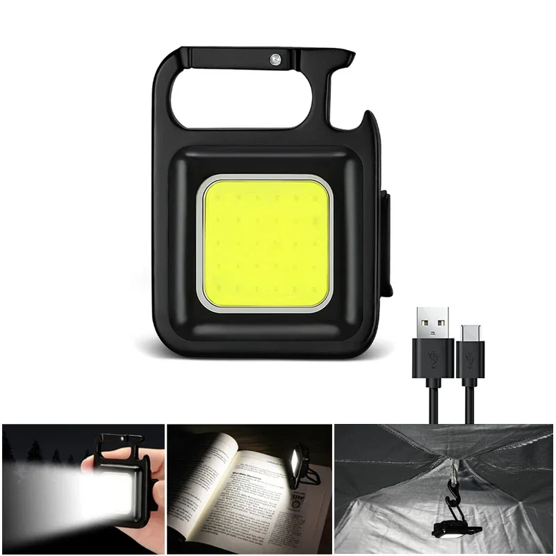Portable Keychain Light Mini Multifunctional Campe Flashlight Type C Rechargeable Work LED COB Pocket Light Self-defense Tools
