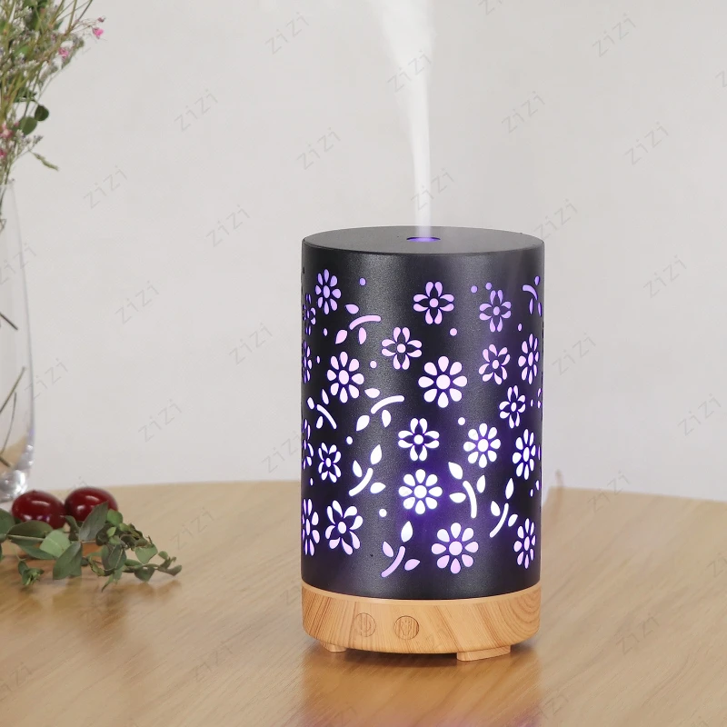 Creative Iron Flower Hollow Atomization Aromatherapy Humidifier USB Home Indoor with Colorful Lighting Aromatherapy Machine