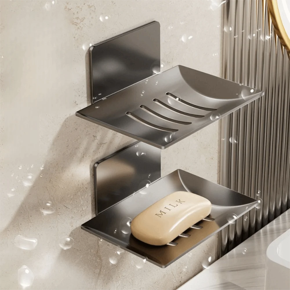 Carbon Steel Shower Soap Holder Wall Mounted No Punching Soap Dish Filterable Rustproof Soap Storage Rack Bathroom Accessories