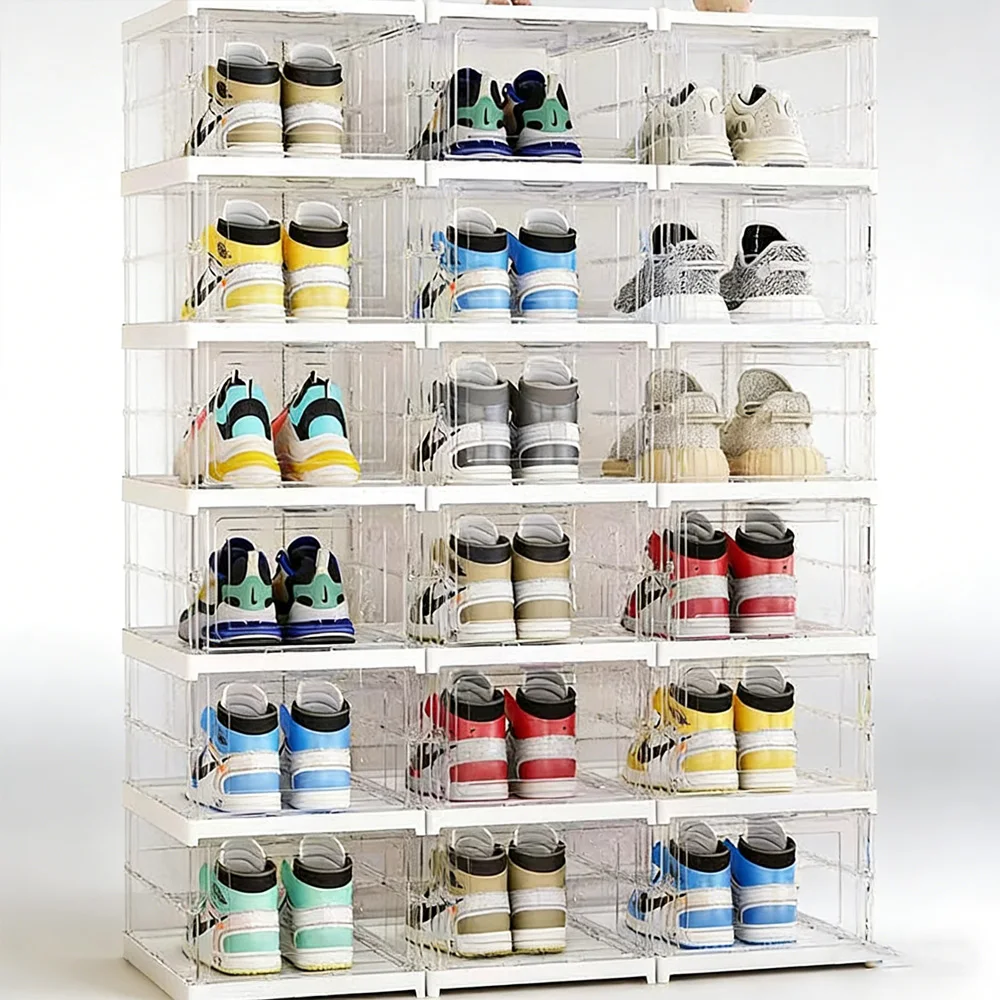 Dustproof 3/1 Layer Clear Shoe Box Foldable No Assembly Home Organizer for Shoes Snacks & Books