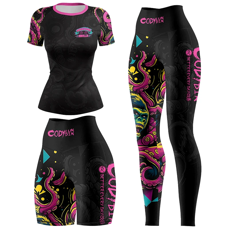 Custoimzed Logo Printing Cody Lundin SPANDEX+POLYESTER Women's Brazilian Jiu jitsu Fighting Running Tactical Ruash Guard 4PCS