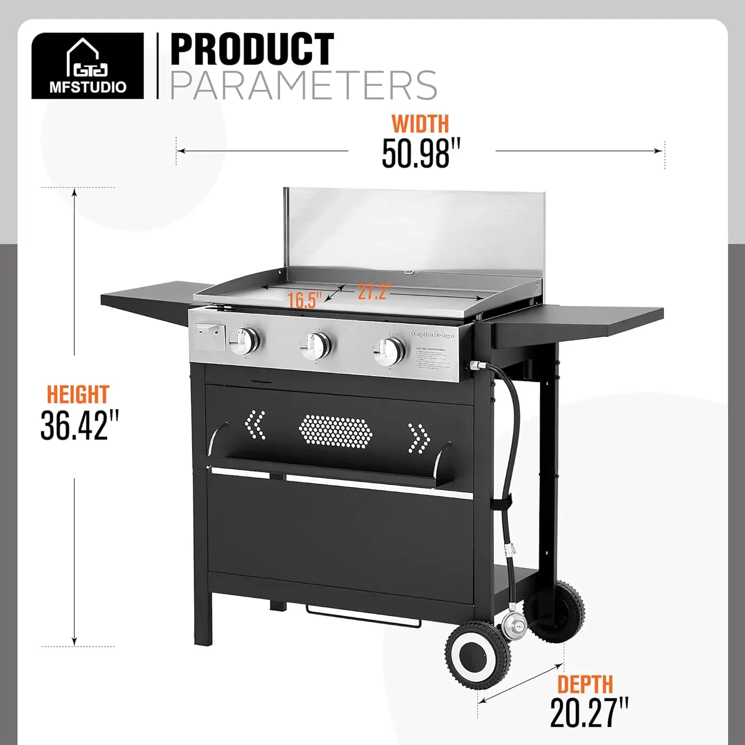 Flat Top Gas Griddle Grill with lid, 3 Burner Propane BBQ Grill Outdoor Cooking, Can be Used As a Table Top Griddle for Camping