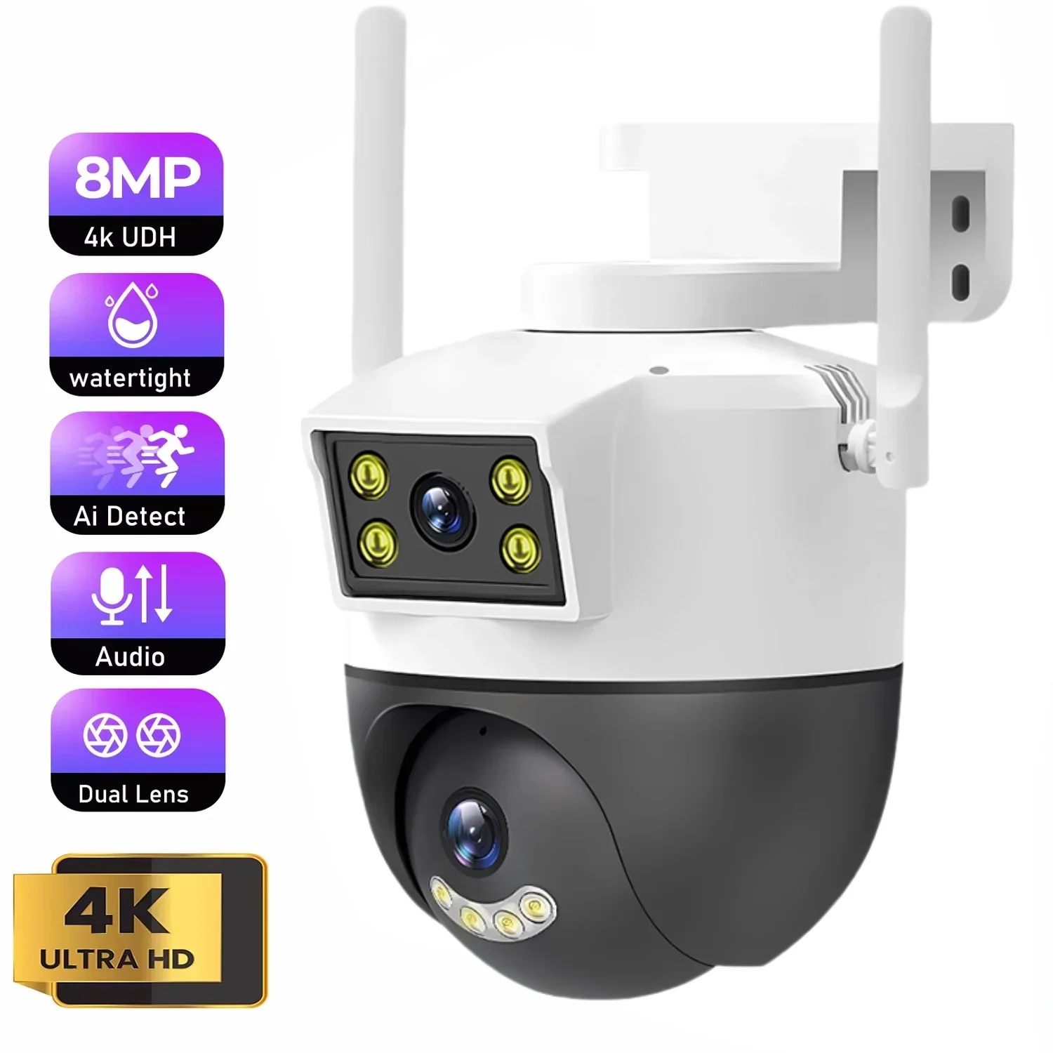 

8MP Dual Lens WiFi IP Camera PTZ Surveillance Cameras Outdoor Waterproof Security Cam Human Detection Full Color Night Vision