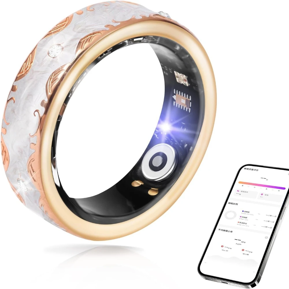 Enamel Smart Rings Tracks Heart Rate Sleep Blood Oxygen Saturation HRV 128 Sports Modes IP68 Waterproof Multifunctional Ring