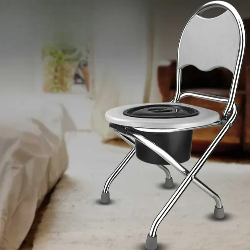 

Portable Folding Elderly Toilet Stool, Thick Stainless Steel Tube, Pregnant Women Movable Toilets, Built-In Toilet Baffle