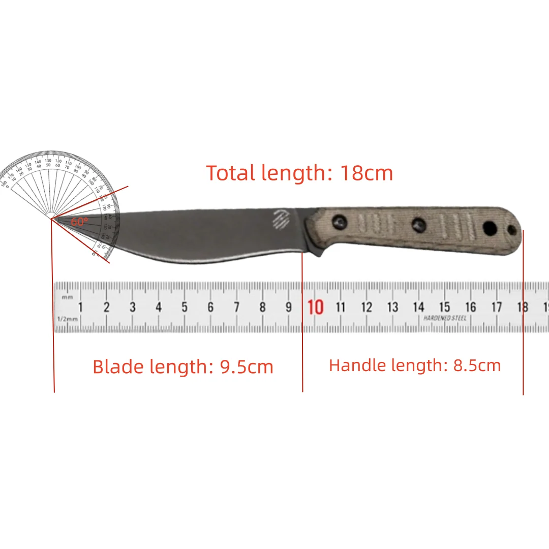 الصمت - سكين صغير مستقيم بمقبض من ألياف الكتان، سكين صيد للتخييم والبقاء على قيد الحياة، سكين فواكه حاد تكتيكي مغمد على شكل حرف K