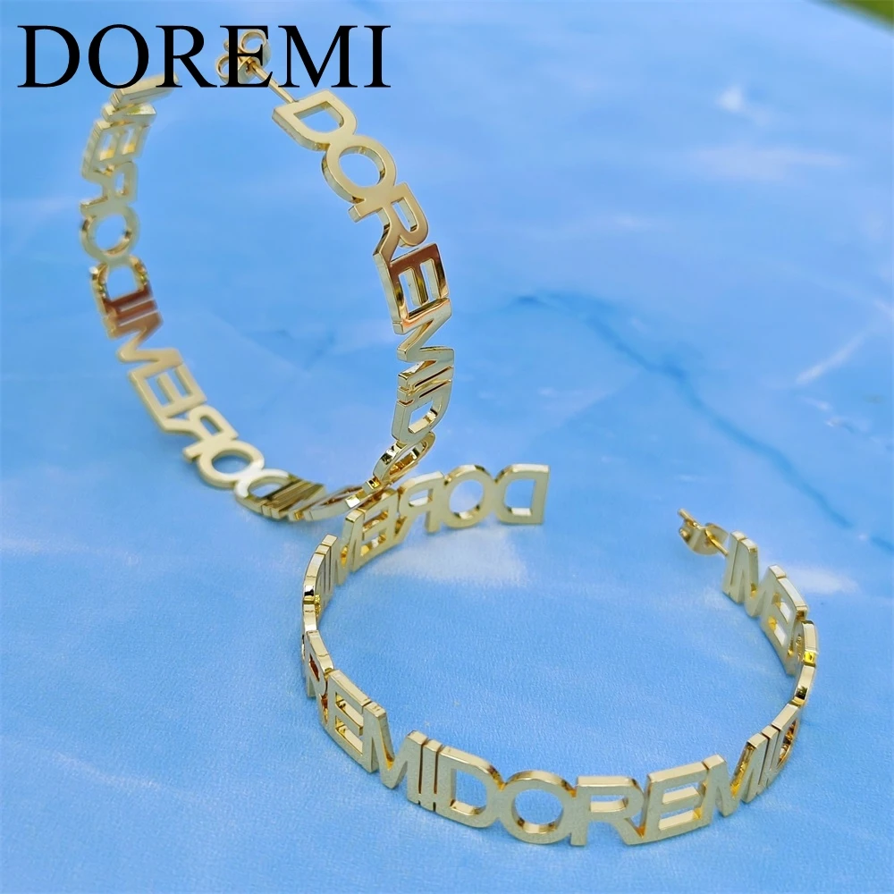 

Персонализированные ювелирные серьги DOREMI из нержавеющей стали, серьги-кольца с буквами и повторяющимся именем, дизайн