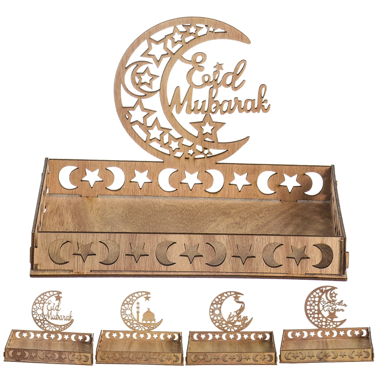 Wooden Eid Mubarak Food Tray Ramadan Decoration for Home Eid Al Adha Islamic Ramadan Kareem Muslim Party Decor Eid Mubarak Gifts