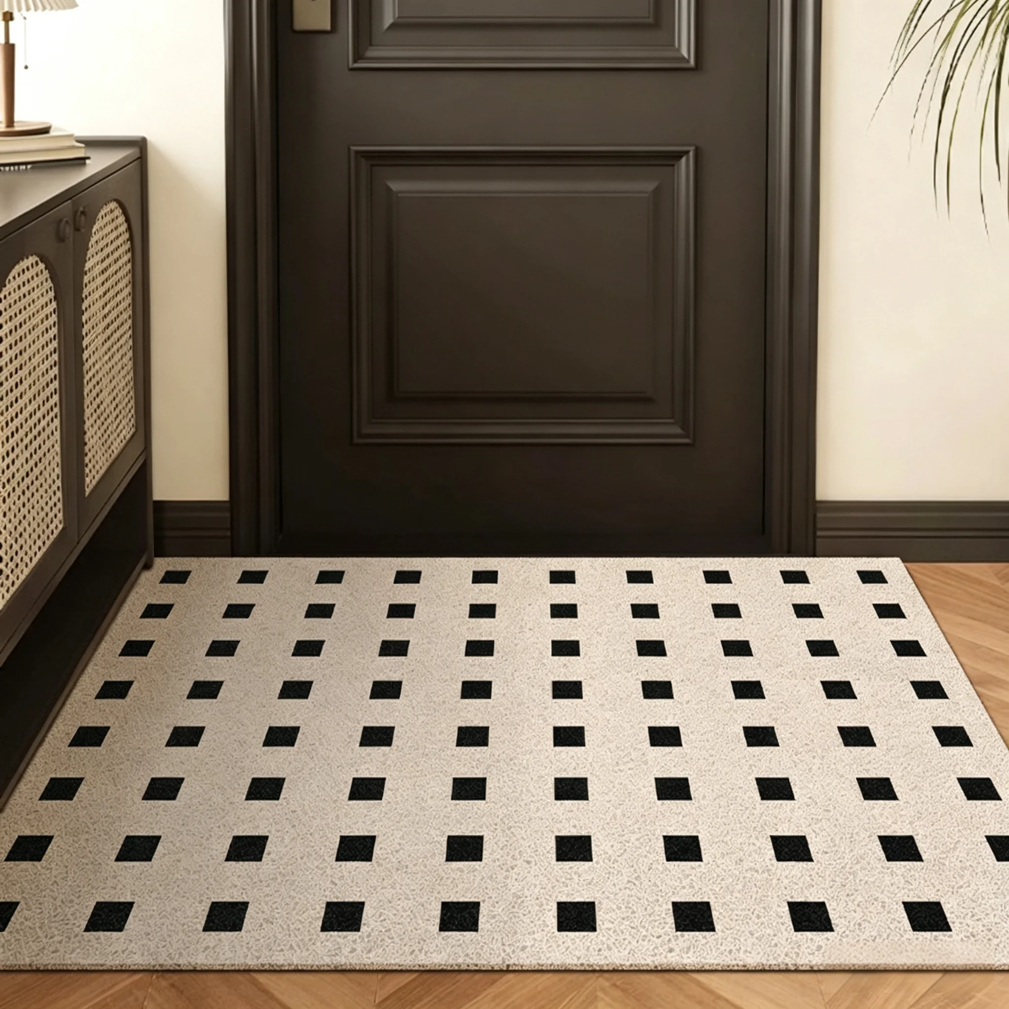 Modern Minimalist Geometric Pattern Floor Mat Vinyl Spaghetti Loop Entrance Rug Dust Barrier Shoe Scraper Mat Home Decor