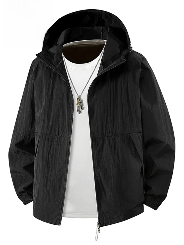 

Men's Summer Lightweight Breathable Qui Dry UV Protection Jaet Faionable Ci Sle Ice Silk Long Sve Hooded Coat