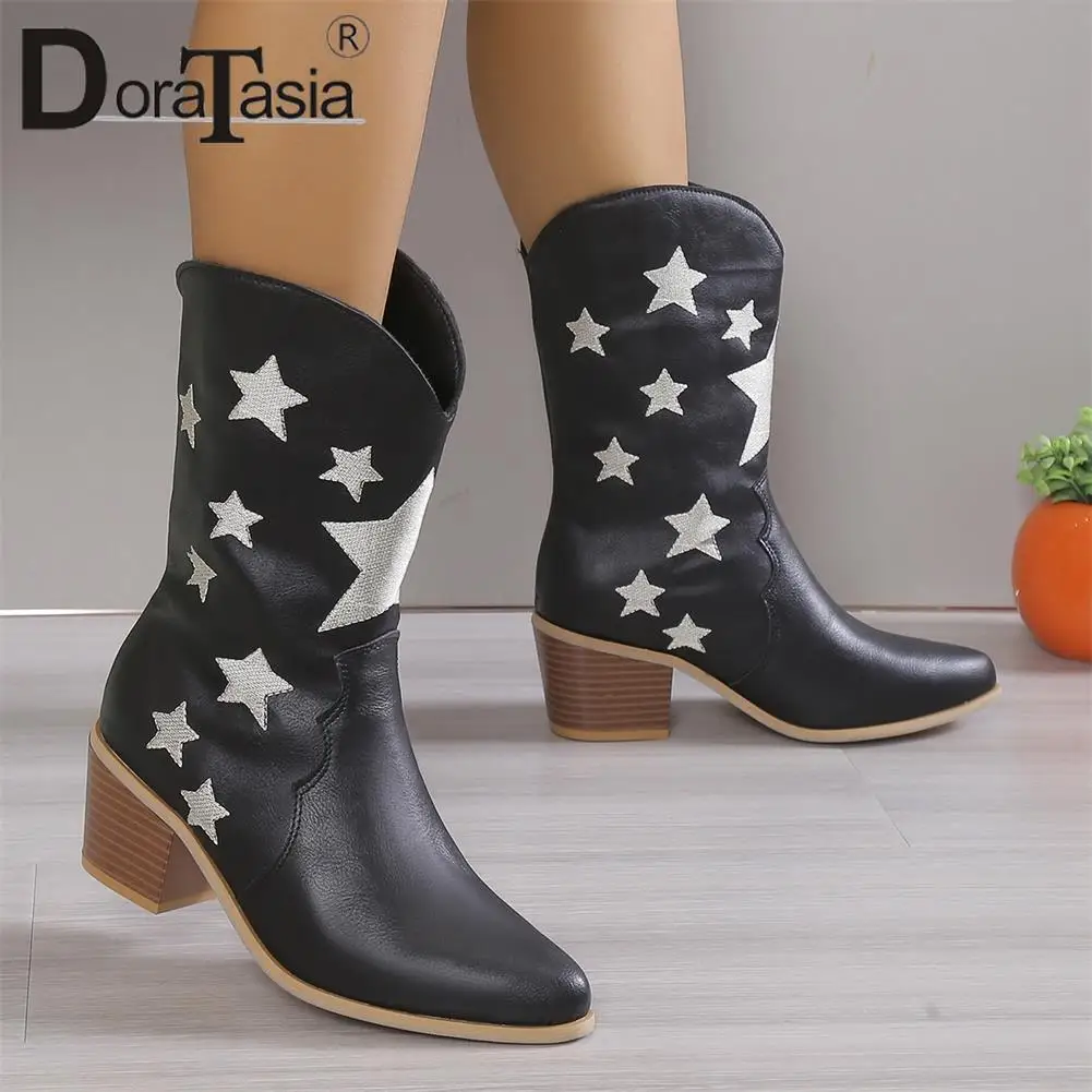 

Brand Design Ladies Pointed Toe Western Cowgirl Boots Fashion Print Chunky Heels women's Cowboy Boots Casual Vintage Woman Shoes