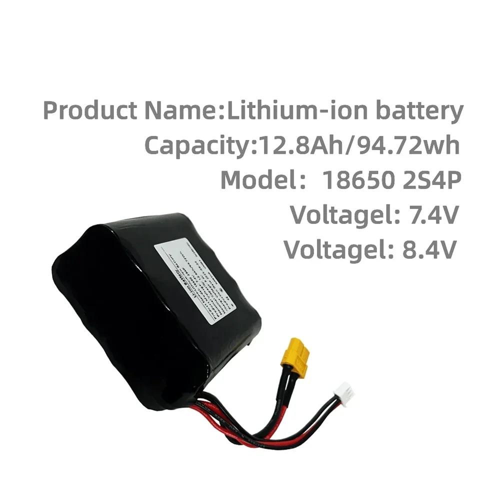 Drone 2S4P 7.4V 12.8Ah rechargeable lithium-ion battery,suitable for various RC aircraft,drone quadcopters, XH2.54-3P, XT60 plug