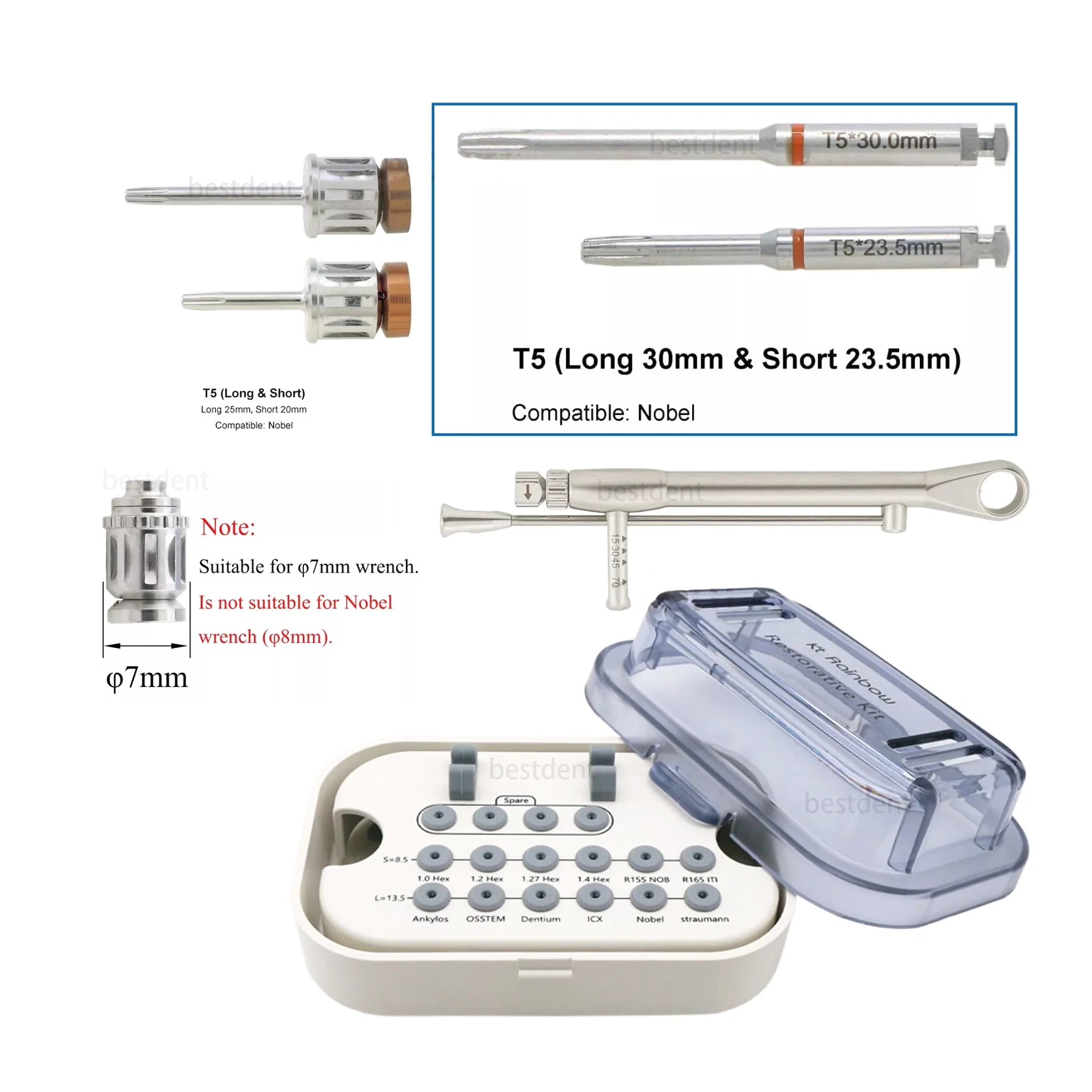 

T5 Compatible Nobel Implant Driver Set - Manual & Latch Drivers Torque Wrench