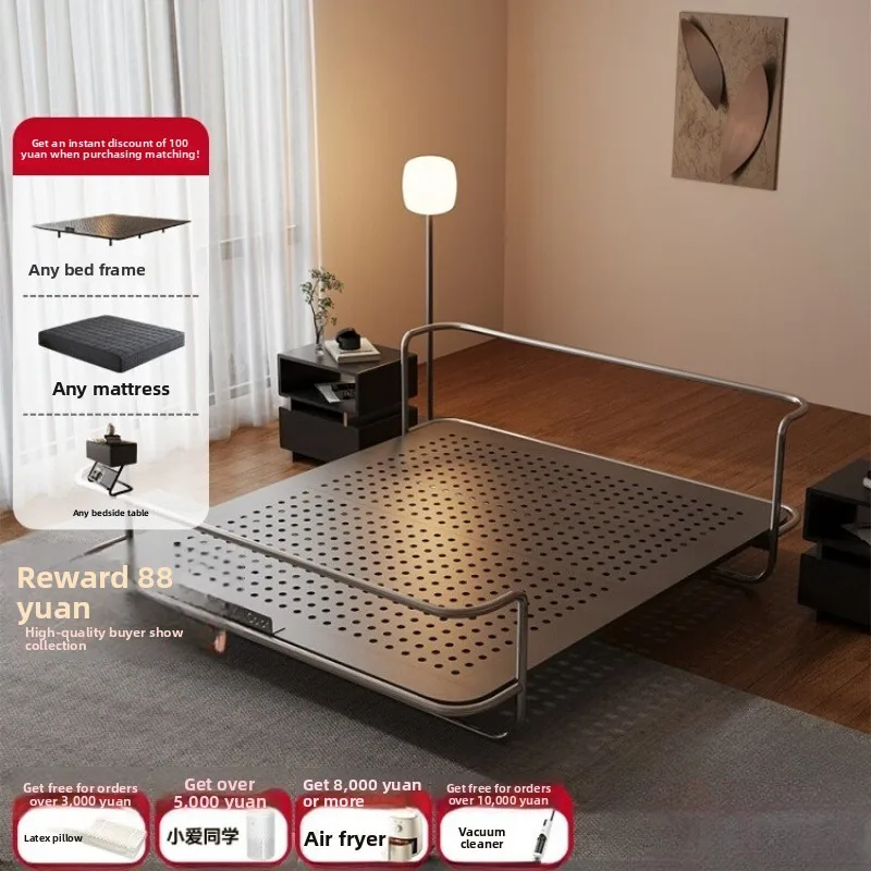 

Stainless steel wrought iron double Bauhaus light luxury metal medium antique retro master bed